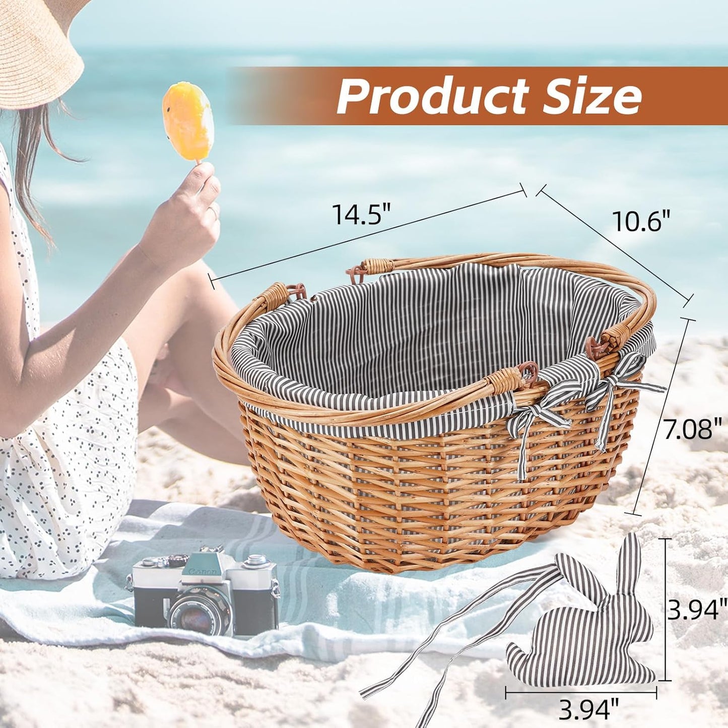 Cesta picnic ovalada asas plegables tejida a mano sauce gris