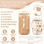 Taza vidrio personalizada con inicial 16oz tapa pajita