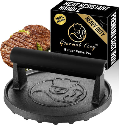 Prensa hamburguesas hierro fundido 2lb mango resistente