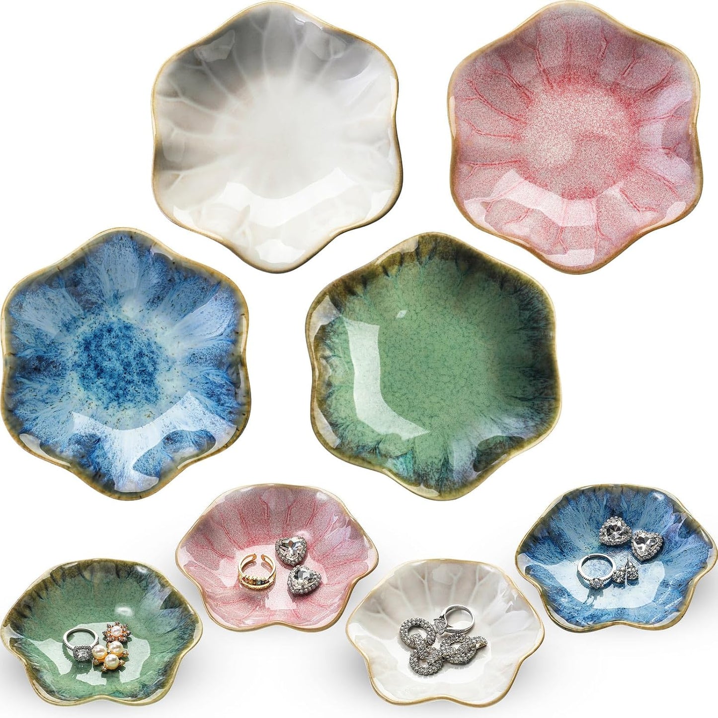 4 Pzas Bandeja Cerámica para Joyas Anillos Collares 4.3x3.9"