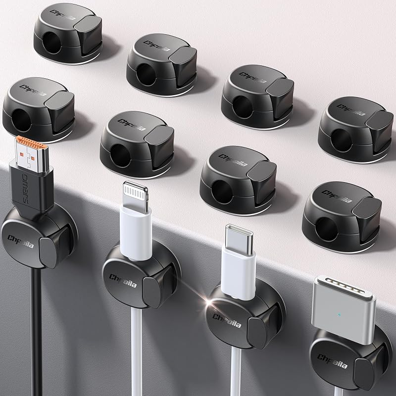 Pack 12 organizadores cables doble resorte adhesivo escritorio