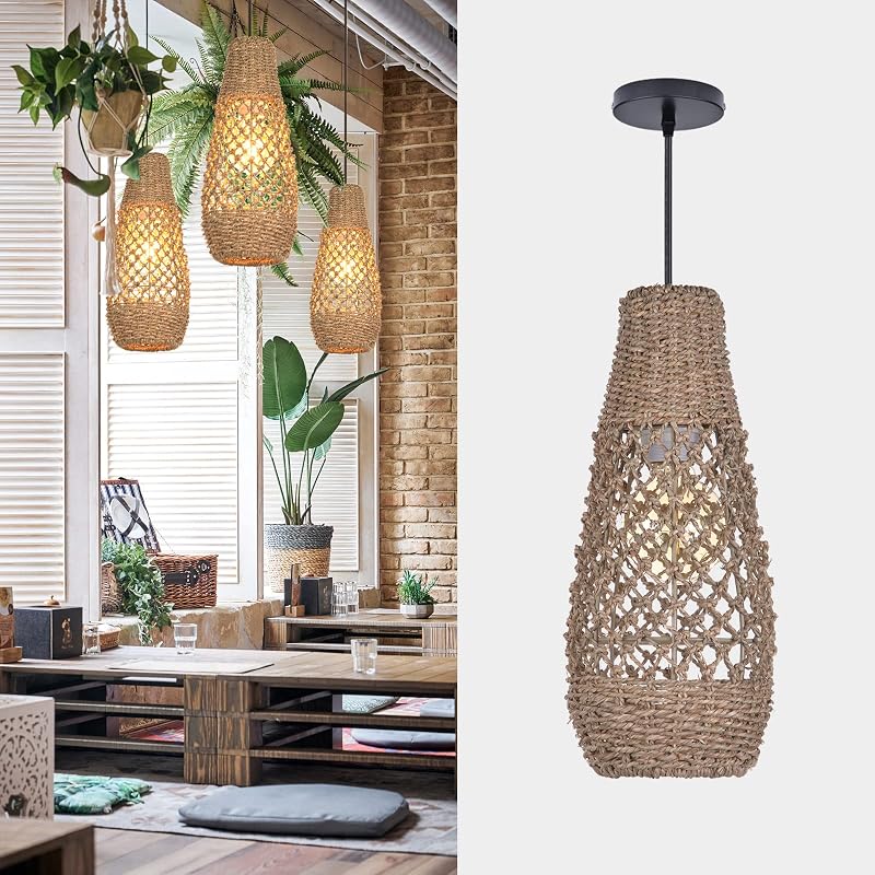Lámpara colgante ratán bohemio isla cocina