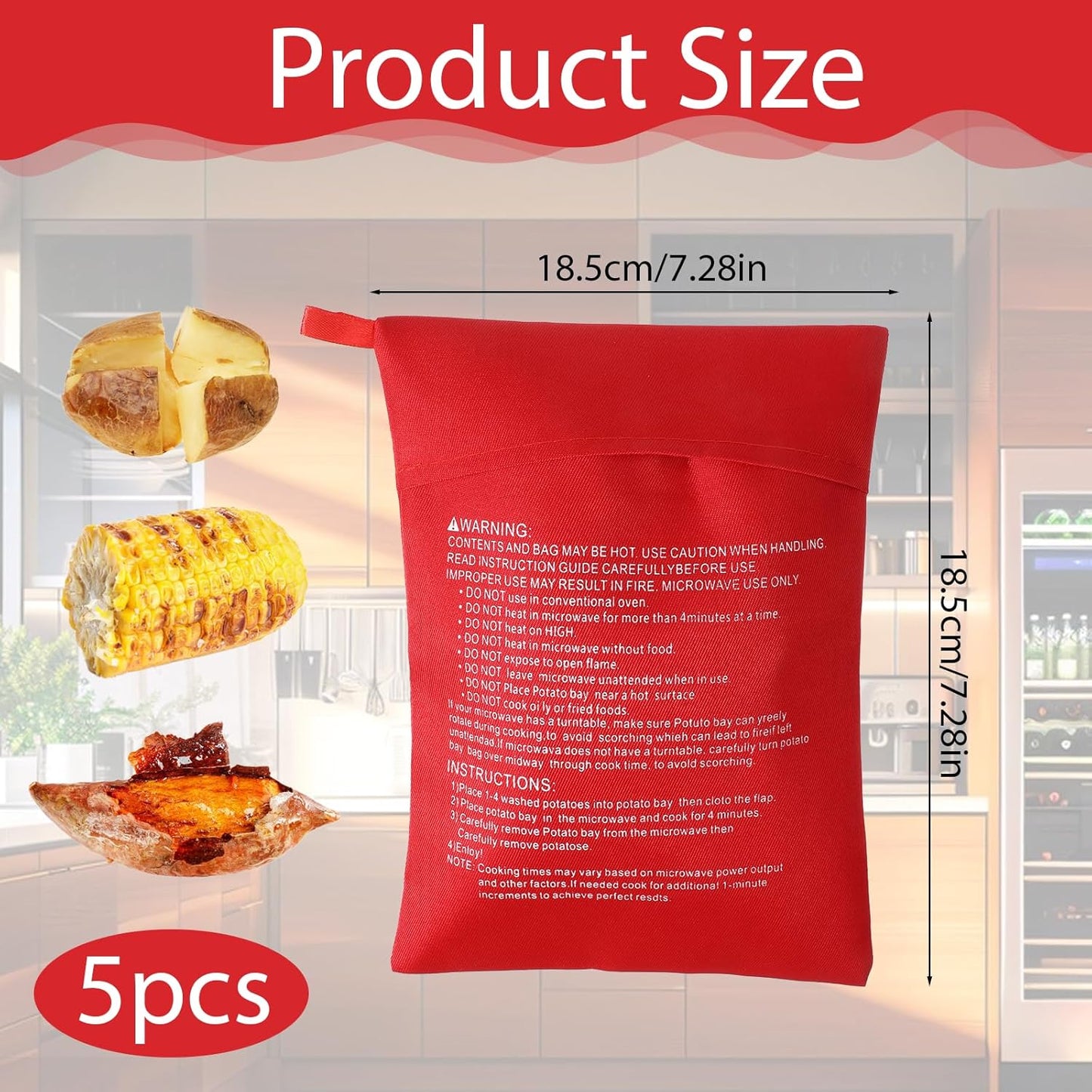 Bolsas reutilizables para cocinar papas en microondas rojas de 4 minutos
