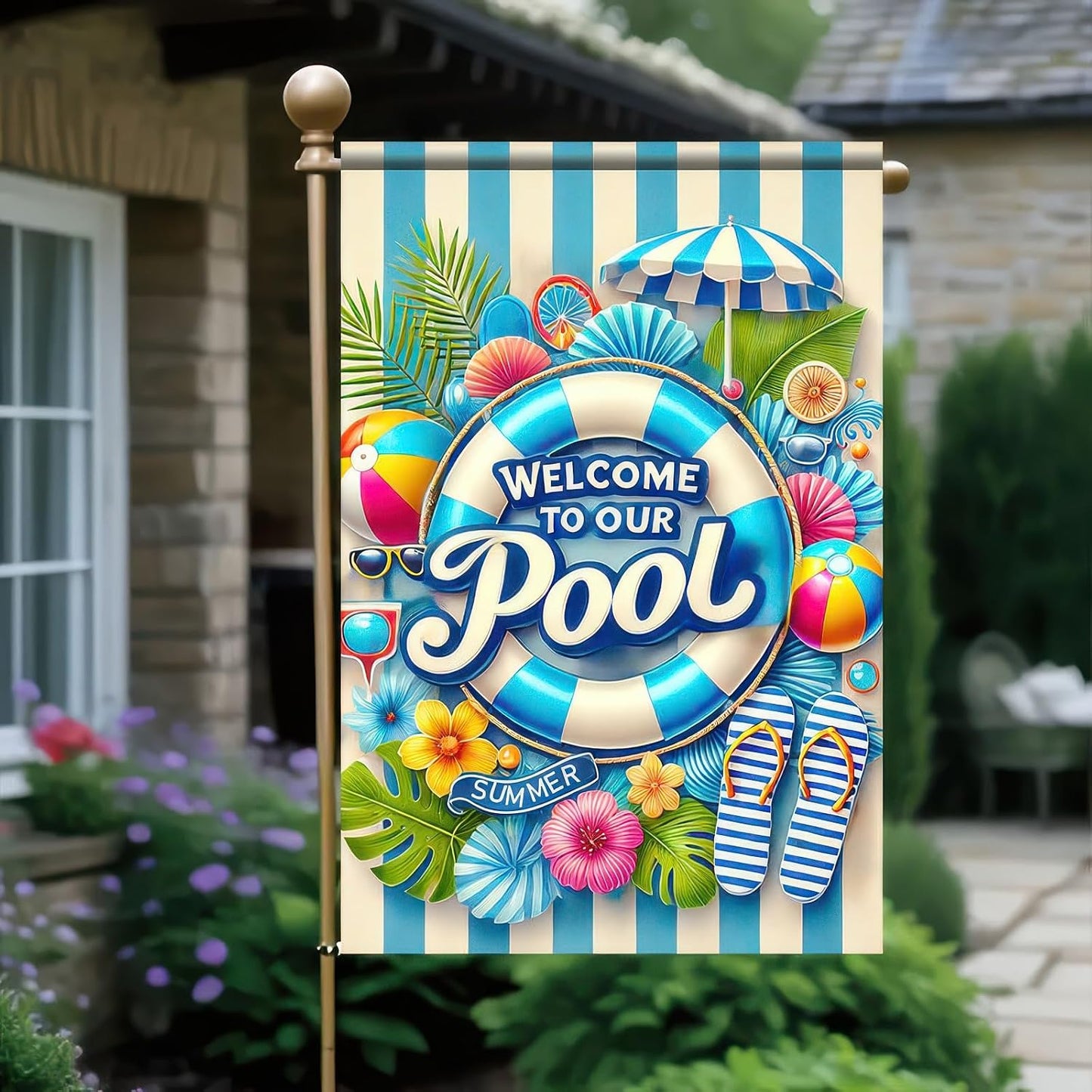 Bandera verano doble cara 12x18pulg piscina fiesta