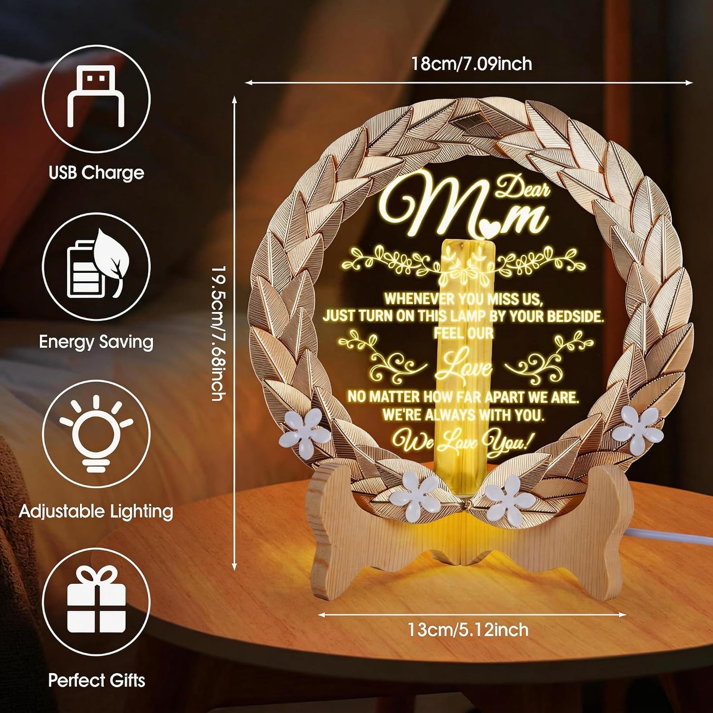 Placa cristal led recuerdo sentimental para mamá