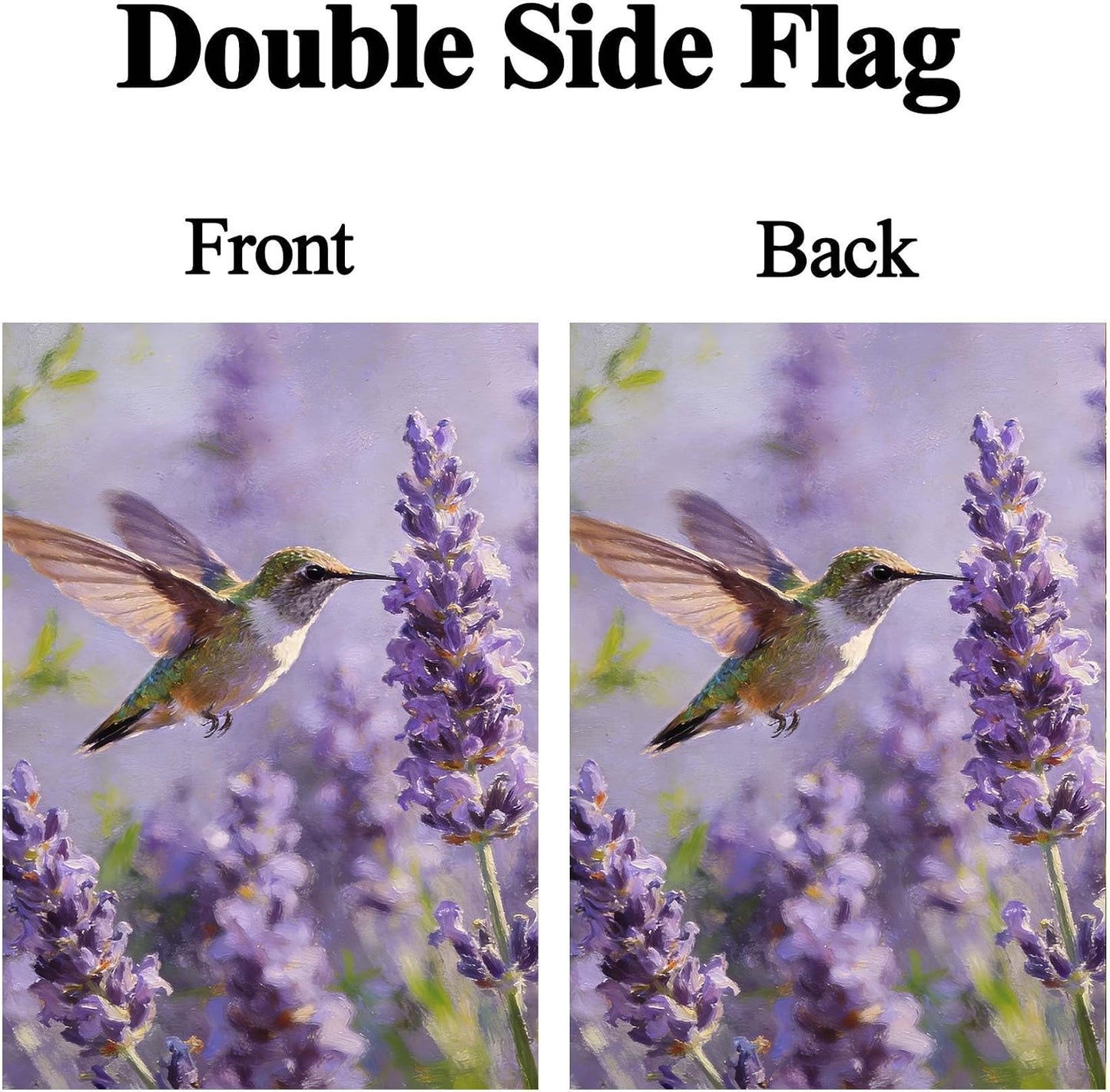Bandera doble cara colibrí lavanda 12x18" decorativa