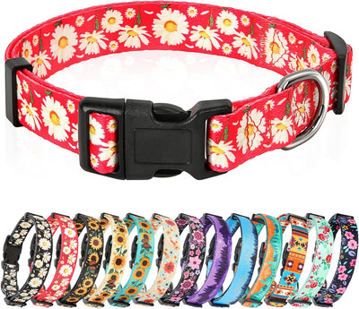Collar perro ajustable con estampado floral rojo margarita