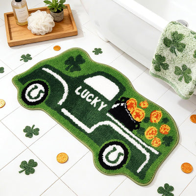 Alfombra San Patricio con maceta oro y trébol antideslizante baño