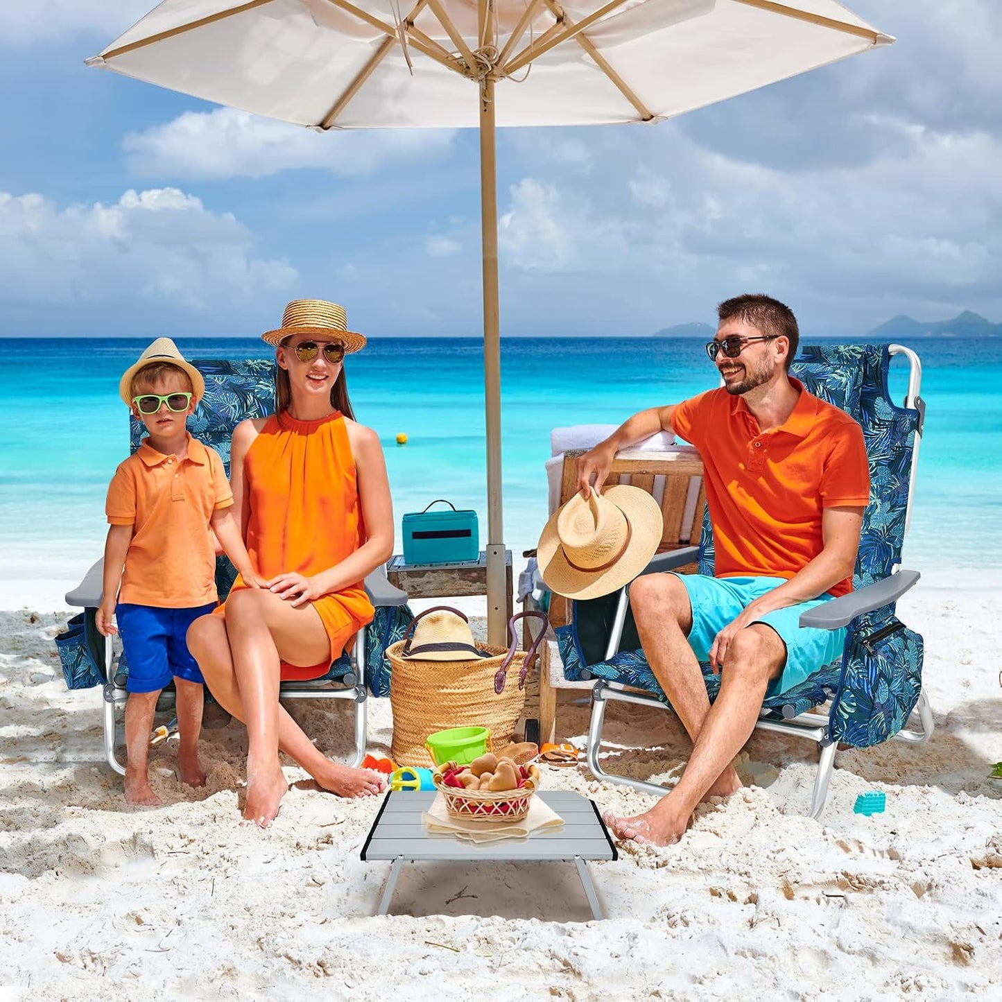 Set 2 Mesa Sillas Playa Ajustables 5 Posiciones Ligeras Azul