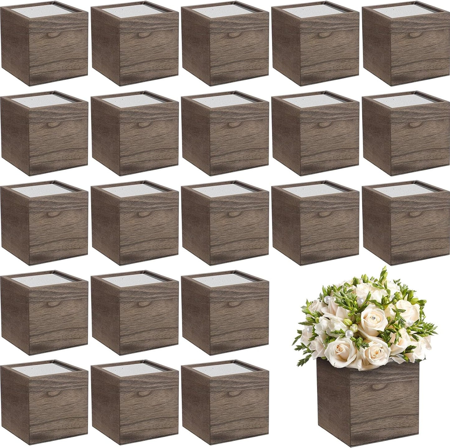 24 Macetas Madera Cuadradas Cubos Rústicos Marrón