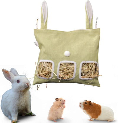 Bolsa colgante heno para conejos y mascotas pequeñas verde