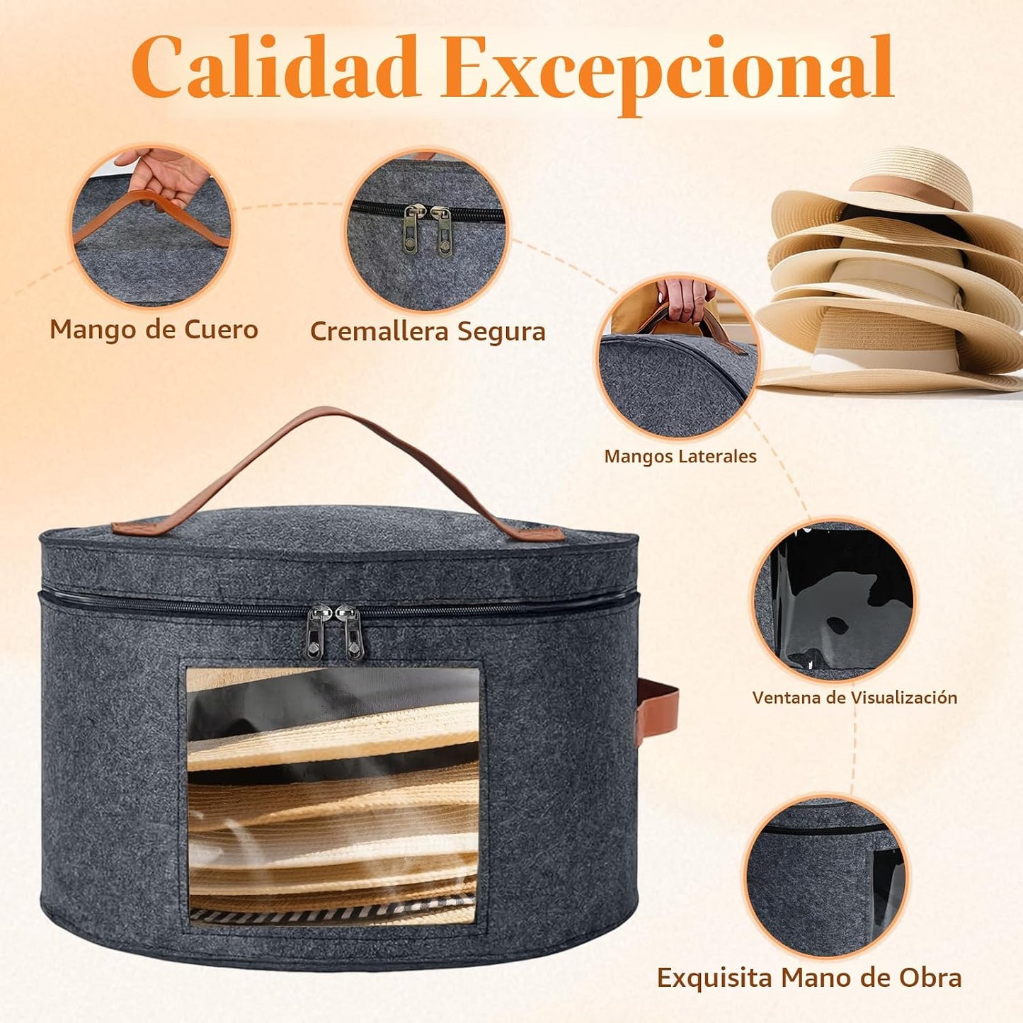 Caja redonda fieltro para sombreros apilable con tapa