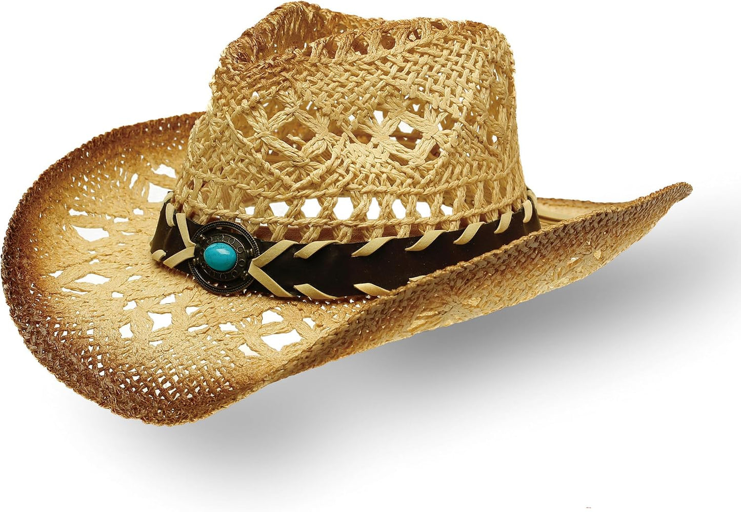 Sombrero vaquero y vaquera de paja ala ancha unisex rafia