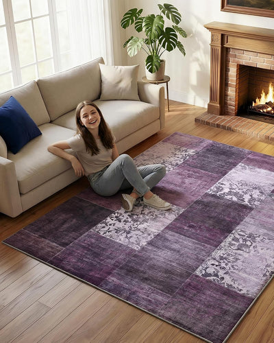 Alfombra 5x7 vintage floral suave sala dormitorio morado