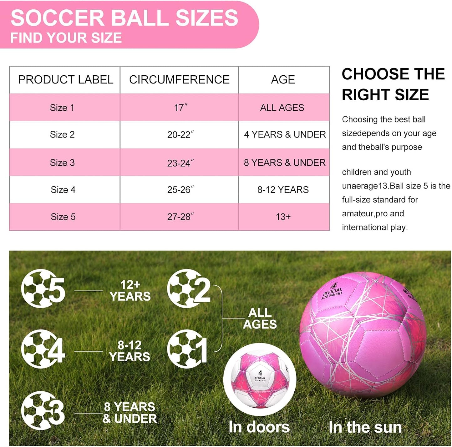 Balón fútbol tamaño 3/4/5 color verde azulado/azul/rosa para niños