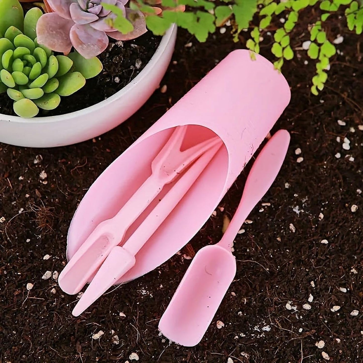 Set 4 Cuchara Plástico Jardín Mini Rosa