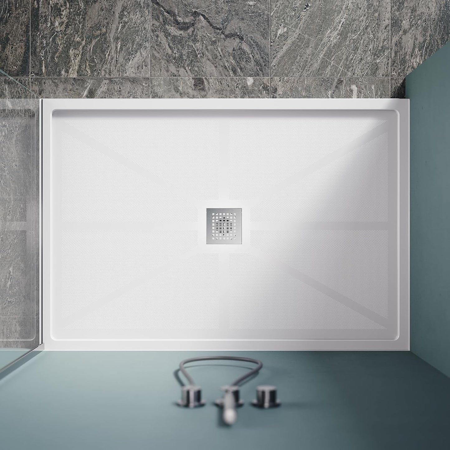 Base ducha 48x32pulg antiderrap drenaje central acero inox