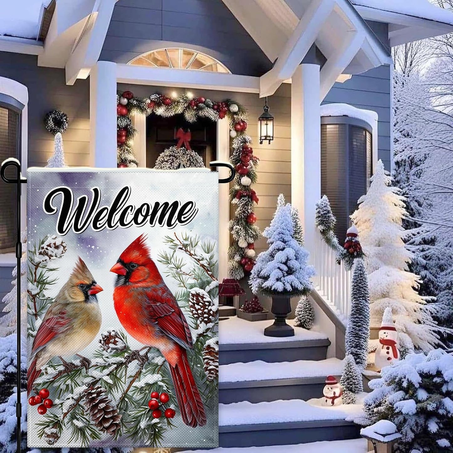 Banderas jardín doble cara 12x18" Navidad pájaro rojo