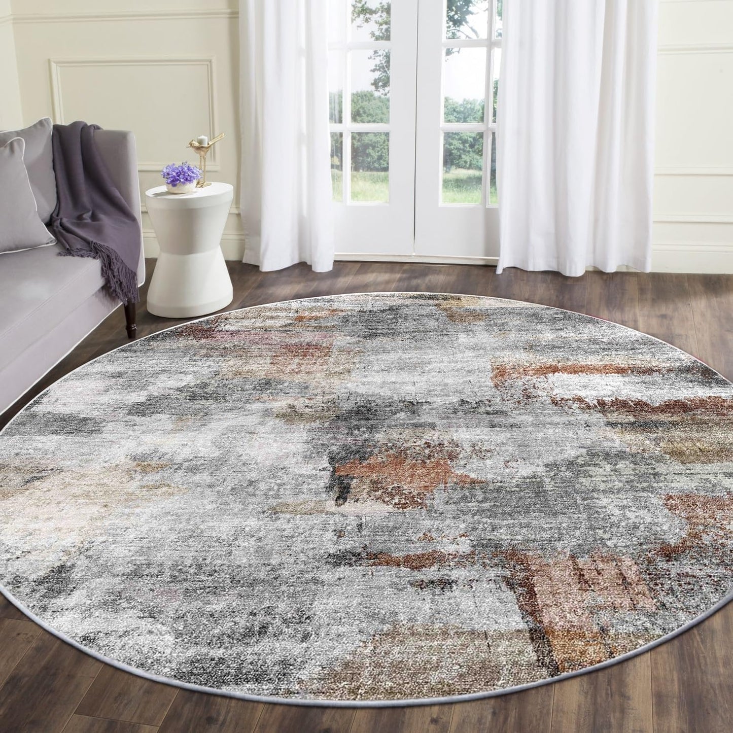 Alfombra redonda antiderrap para sala dormitorio gris/óxido