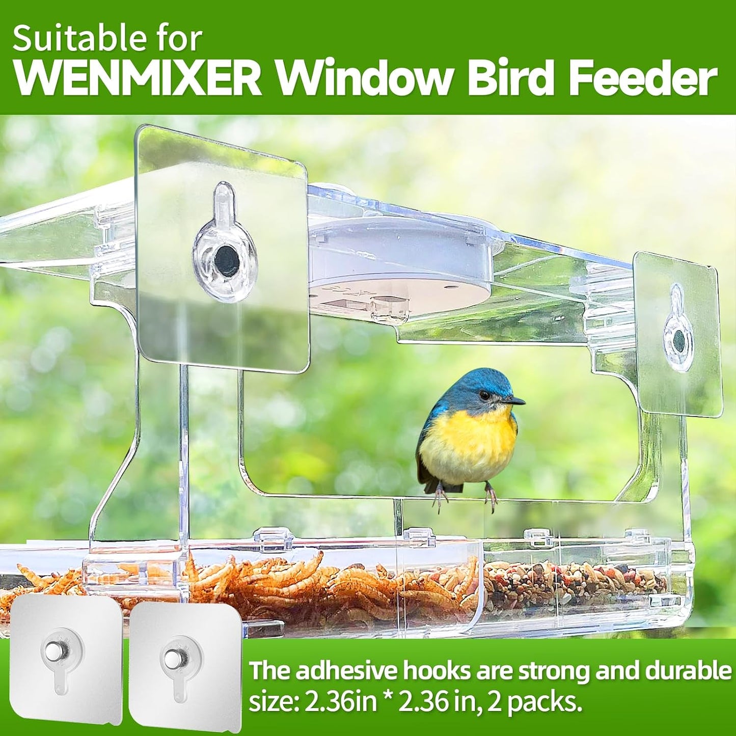 2 Ganchos Autoadhesivos para Ventana Comedero Pájaros