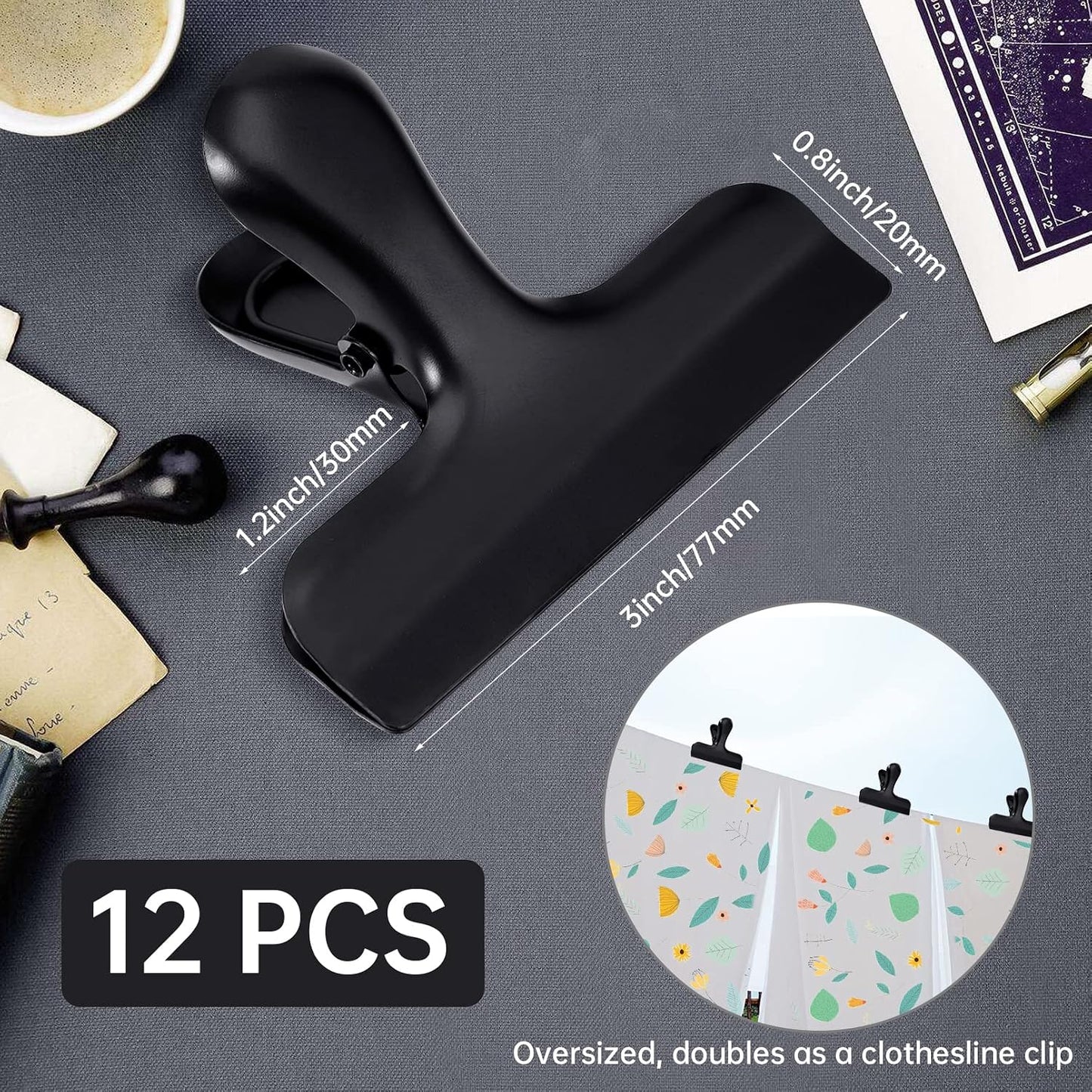 12 Pzas Clips Acero Inox para Bolsas Chips 3pulg