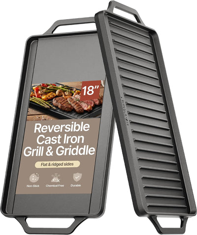 Plancha hierro fundido 18pulg lado plano y parrilla antiadherente
