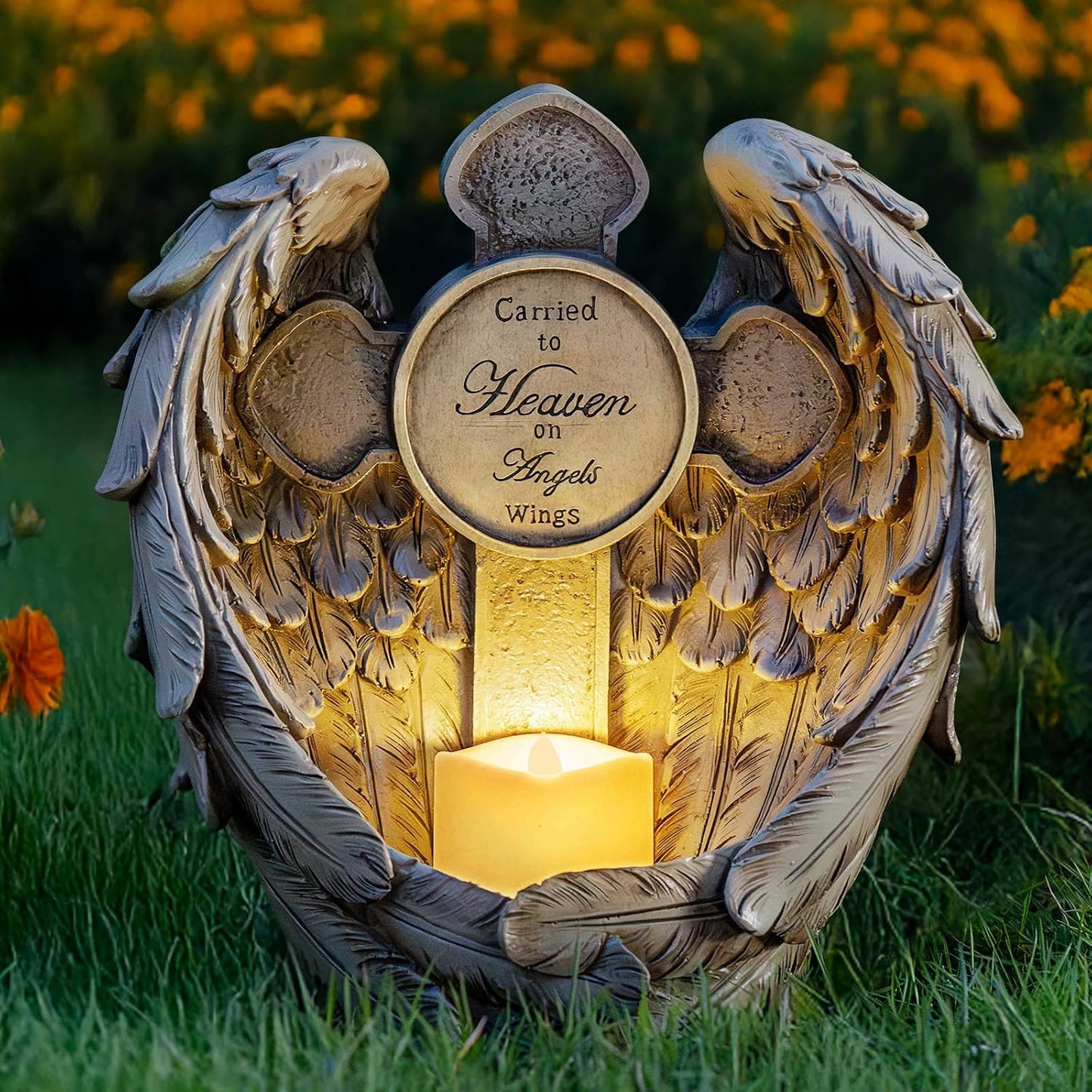 Velas LED solares con alas de ángel cruz jardín decoración