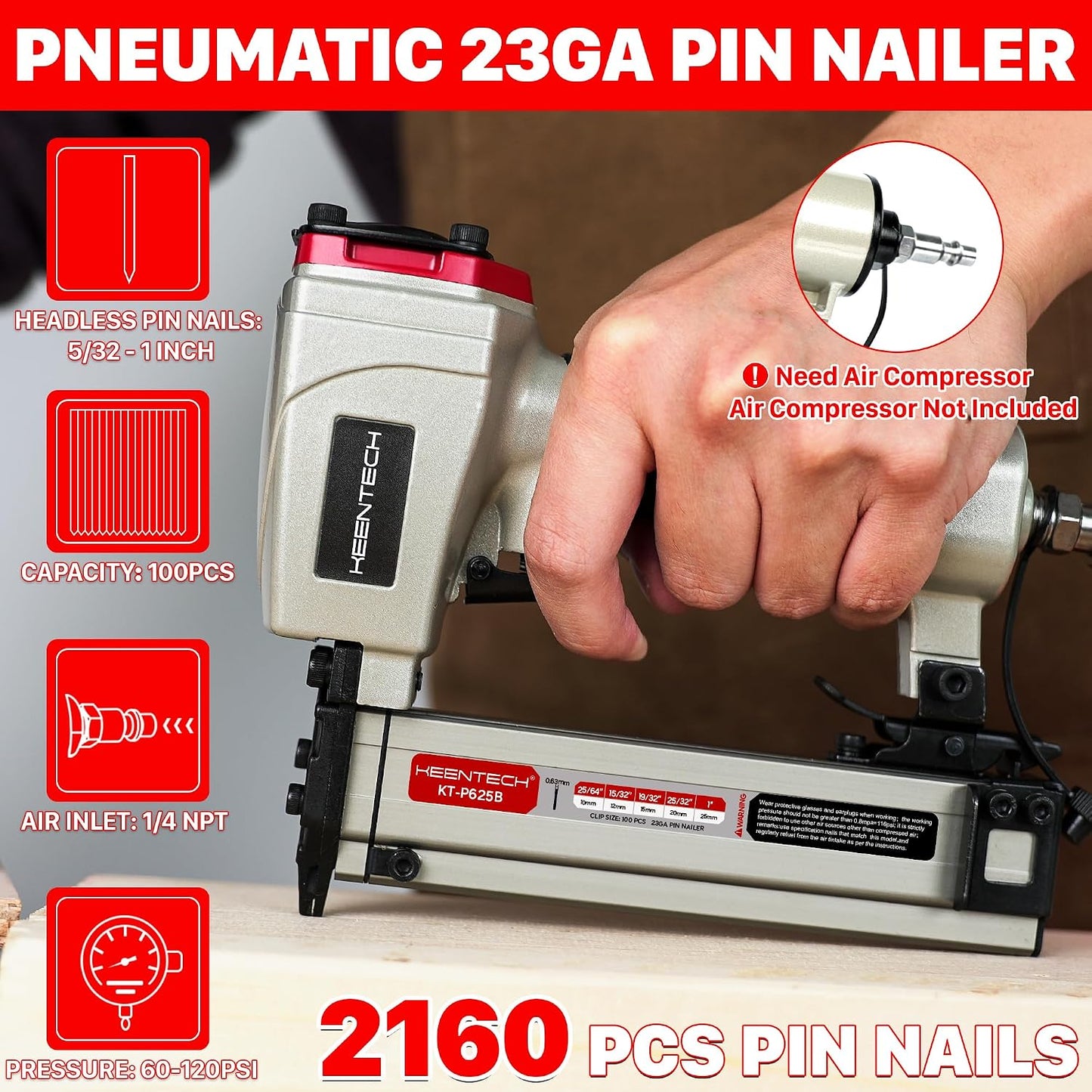Clavadora neumática 23 con 2160 clavos 5/32 a 1pulg