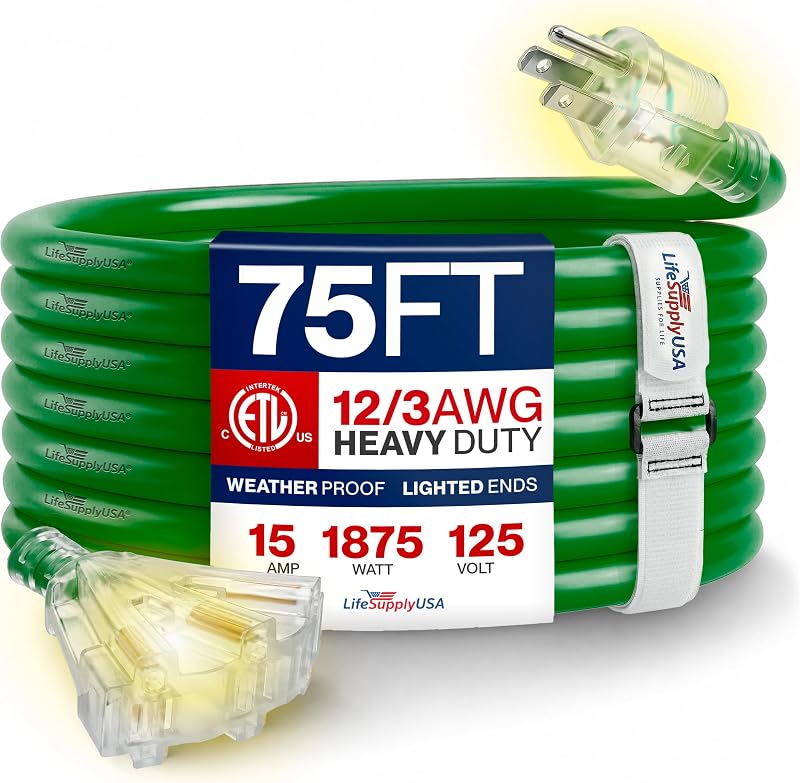 Cable extensión 75ft 3 tomas SJTW impermeable flexible