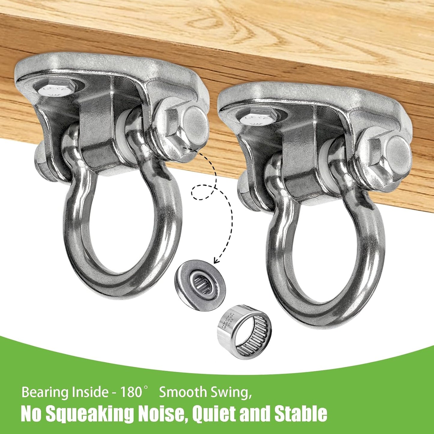 2 Perchas Acero Inox 304 Resistentes 2000lb para Columpio 180°