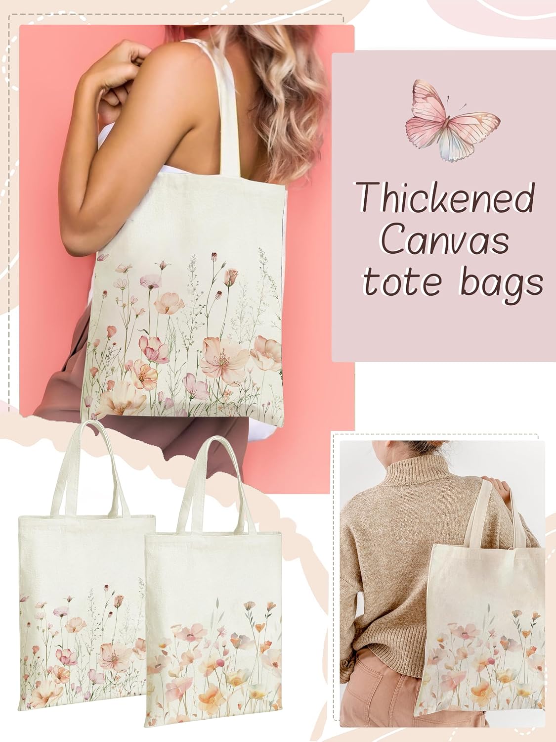 Bolsas lona floral cristiana con versículos reutilizables