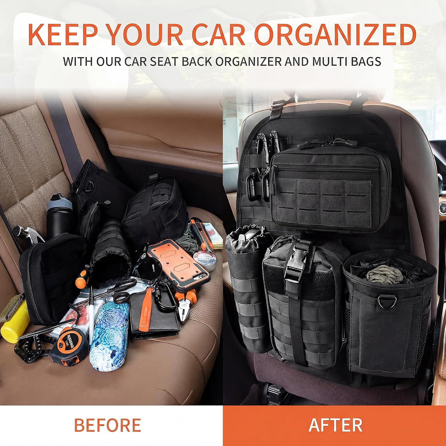Organiz. asiento auto 4 bolsas Molle protector táctico