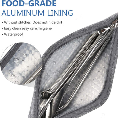 Bolsa transporte reutilizable pajitas metal silicona 11.8pulg gris