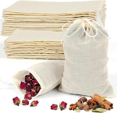 30 bolsas de muselina sin blanquear con cordón reutilizables para especias, hierbas, colar sopa, té y remojo de pies