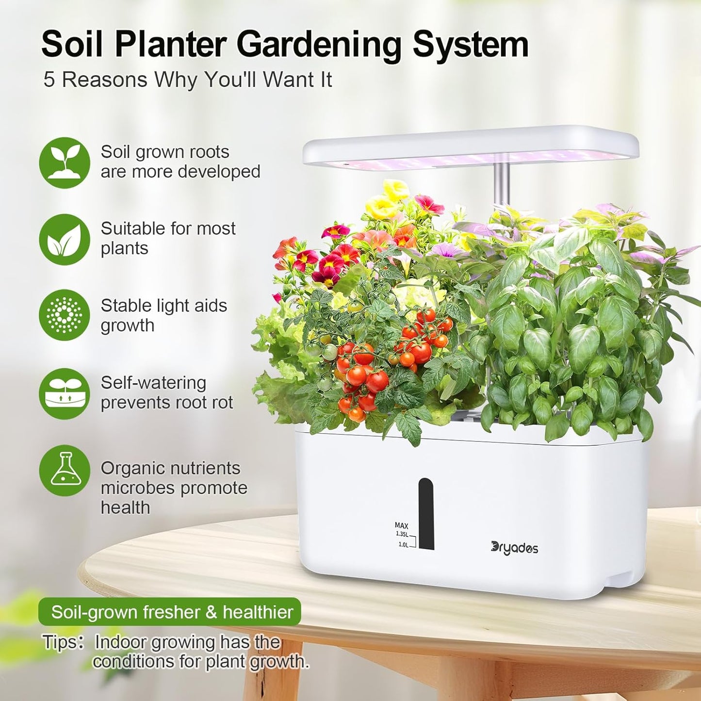 Sistema jardín interior LED 19W 2 macetas regado automático