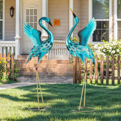 Estatua garza azul metal 47.5pulg estacas U decoración jardín