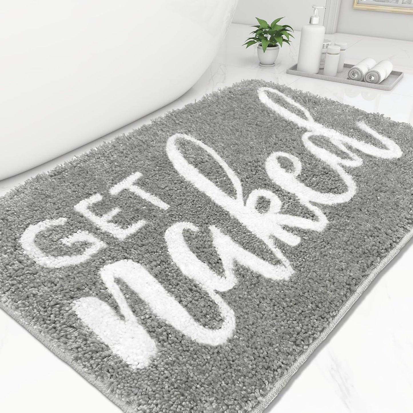 Alfombras baño antideslizantes con texto get naked