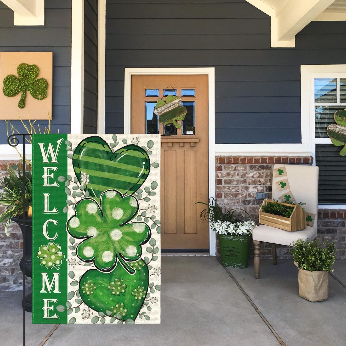 Bandera San Patricio 12x18pulg doble cara tréboles decoración patio