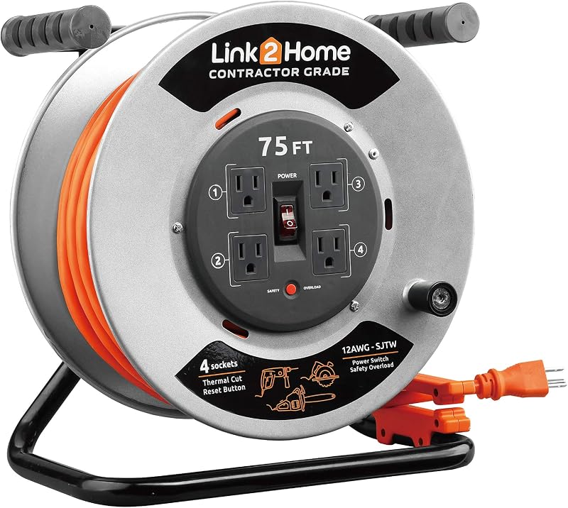 Carrete cable extensión retráctil 75ft 4 tomas