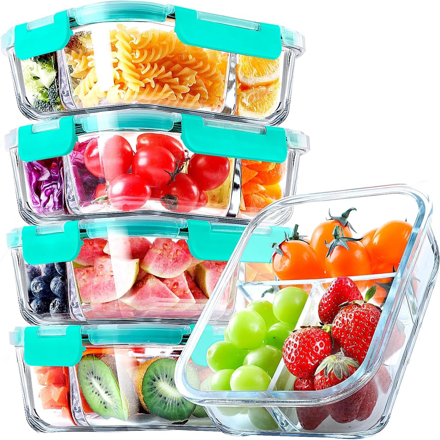 5 Pzas Recipientes Vidrio 36oz Almuerzo Herméticos