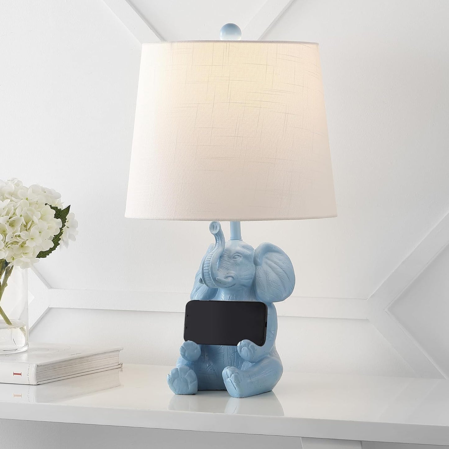 Lámpara mesa azul 21" soporte teléfono moderna dormitorio