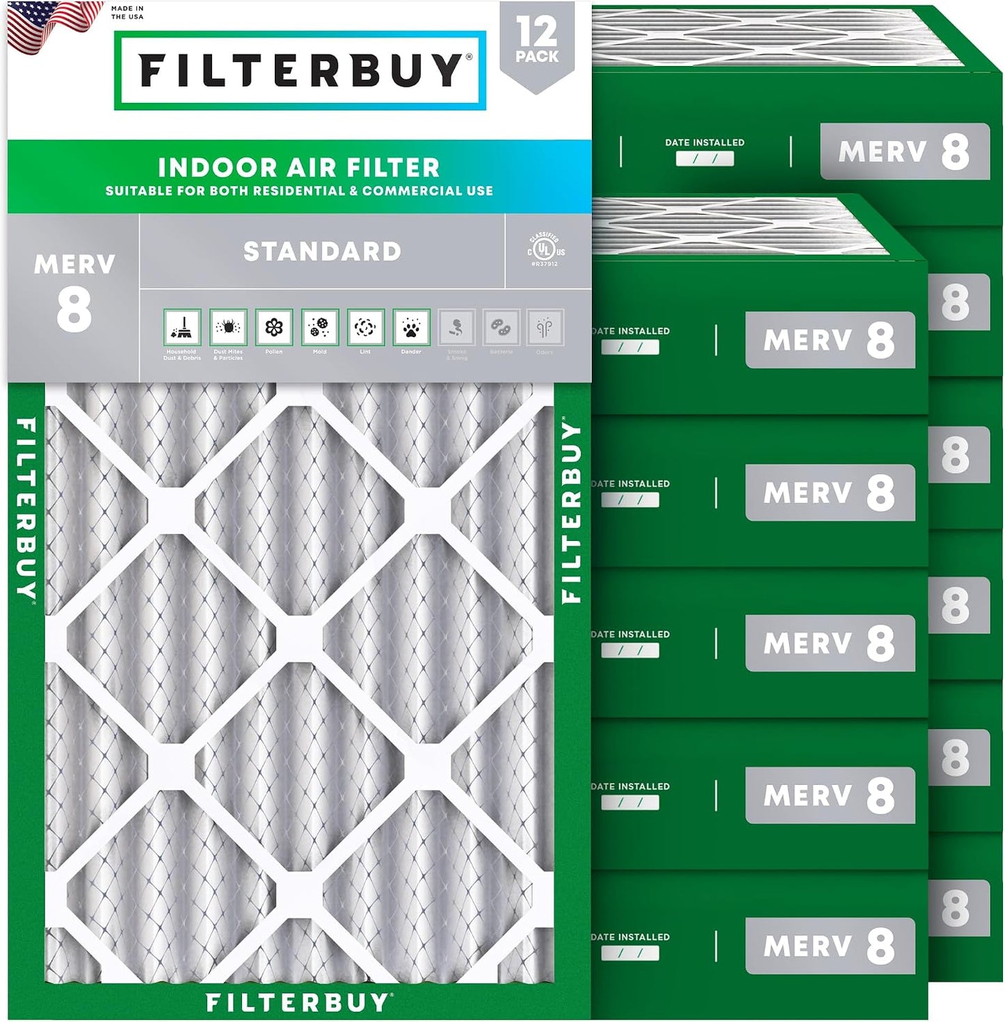 Filtro aire MERV 8 plisado electrostático HVAC 12 pzas