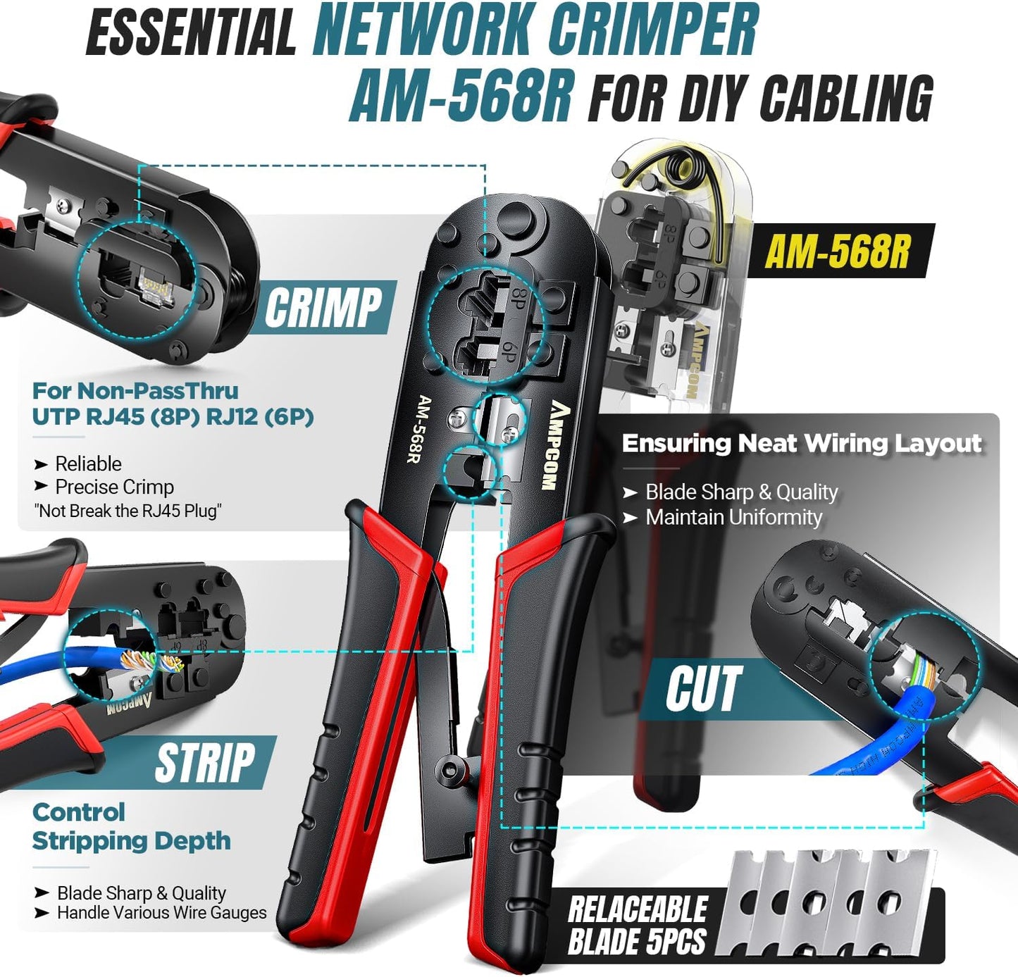 Kit 7en1 herramientas crimpado RJ45 Cat6 Cat5e