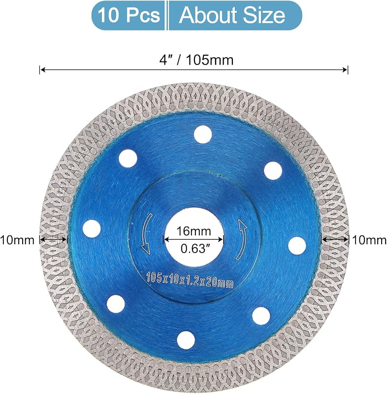 10 Pzas Hoja Sierra Diamante 4" para Cerámica