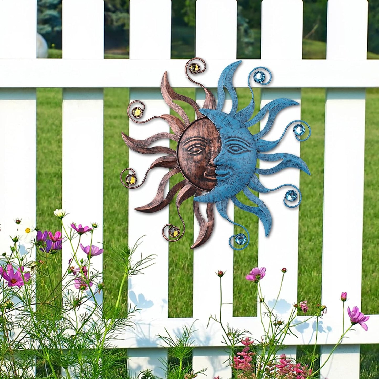 Decoración pared metal sol luna 13.26" para jardín y sala