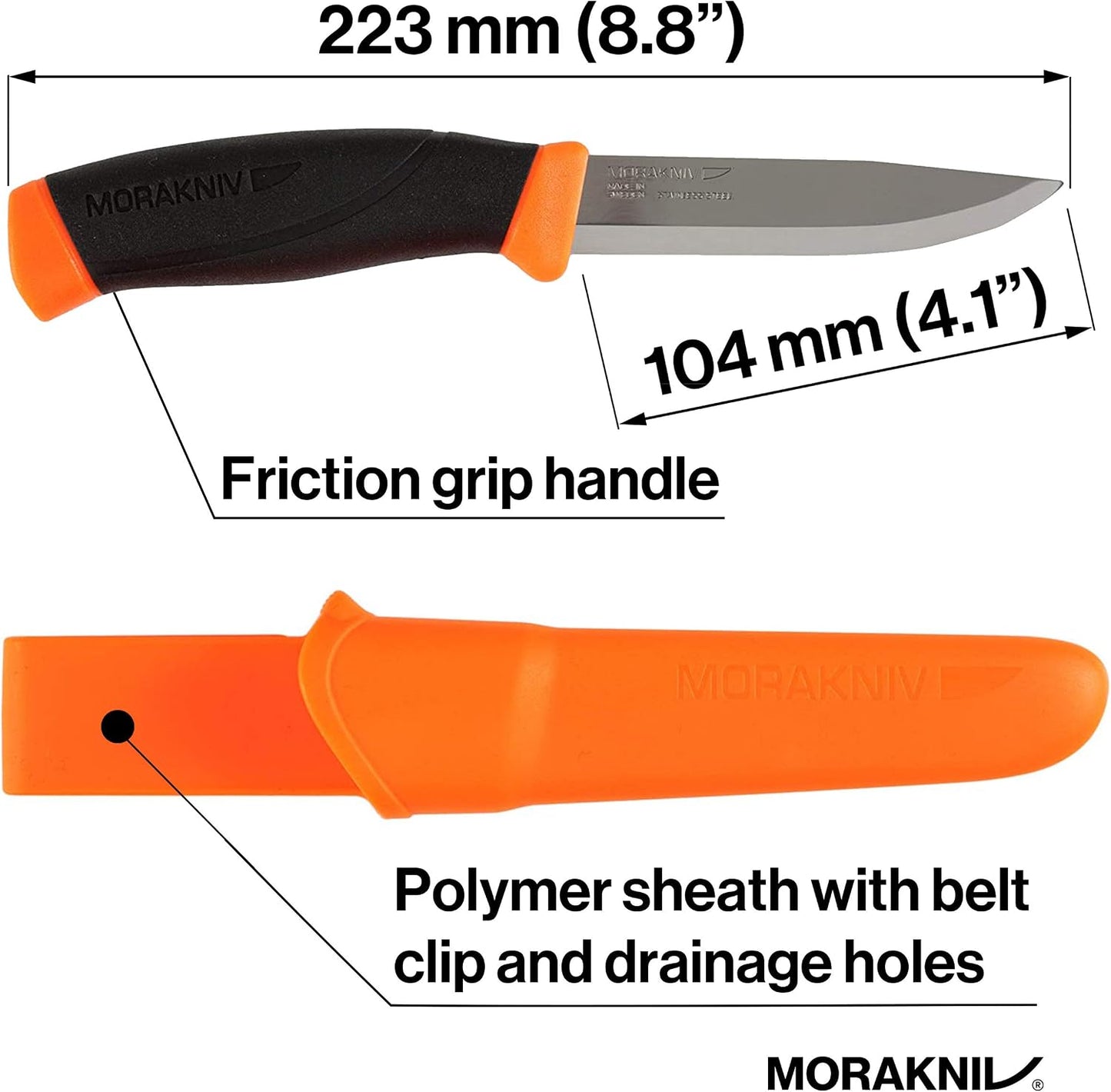 Cuchillo exterior acero inox 4.1pulg naranja