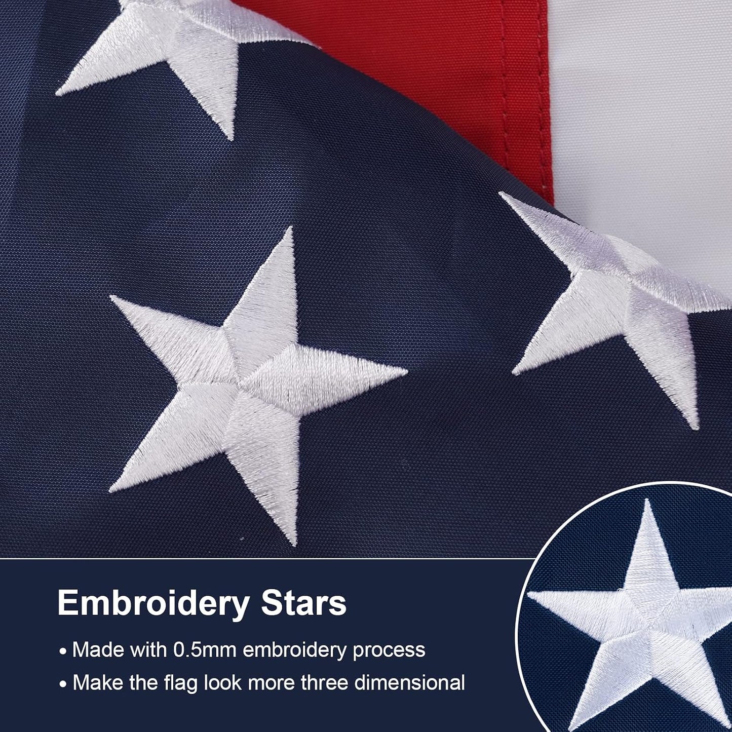 Bandera EE.UU. 2x4ft poliéster estrellas bordadas rayas