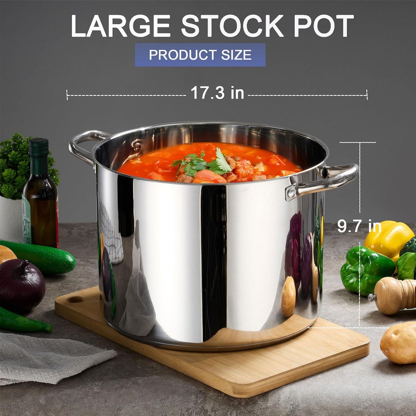 Olla acero inox 20qt con tapa vidrio base 3 capas inducción