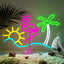 Letrero neón sol palmera USB decoración pared