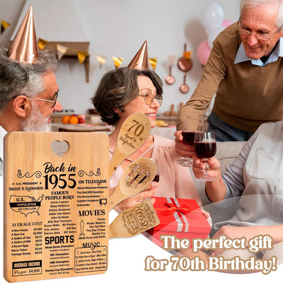 Tabla cortar regalo 70 cumpleaños grabado 1955 bambú